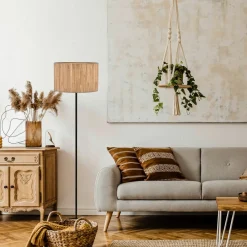 Slama gulvlampe, naturfarve, metal, søgræs, E27^Briloner Best