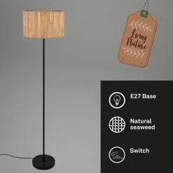 Slama gulvlampe, naturfarve, metal, søgræs, E27^Briloner Best
