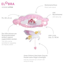 Slot loftlampe til børneværelset med enhjørning^Elobra Hot