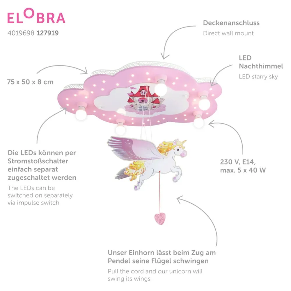 Slot loftlampe til børneværelset med enhjørning^Elobra Hot
