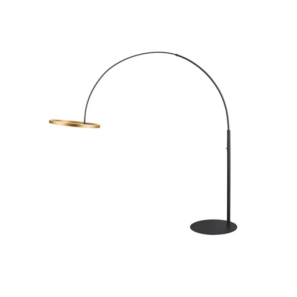 SLV LED-gulvlampe One Bow FL, sort/messingfarvet, stål