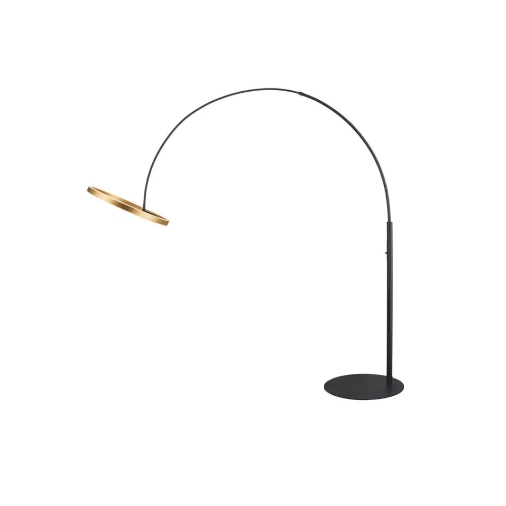 SLV LED-gulvlampe One Bow FL, sort/messingfarvet, stål