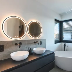 SLV Trukko LED-vægspejl IP44 CCT sort Ø 61cm