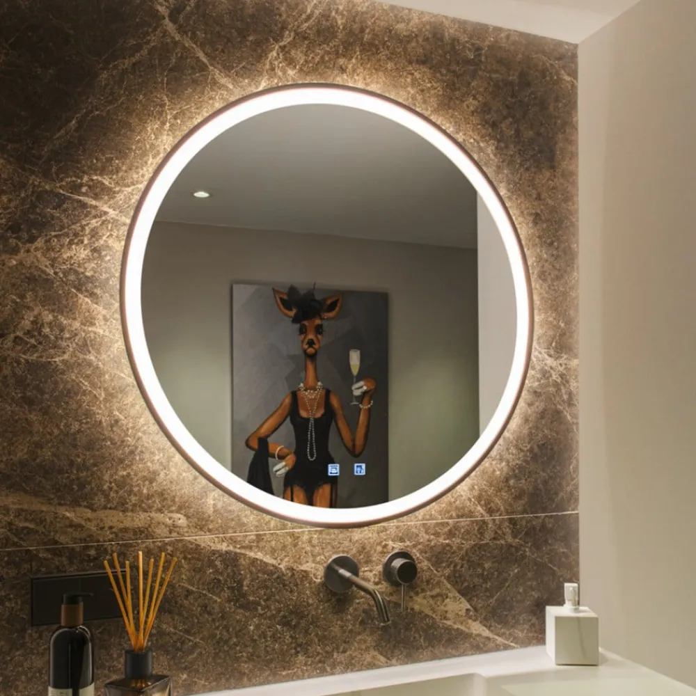 SLV Trukko LED-vægspejl IP44 CCT sort Ø 80cm