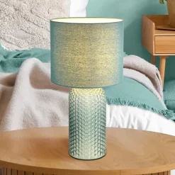 Globo Sofia bordlampe, lysegrøn, højde 50 cm, stof/glas