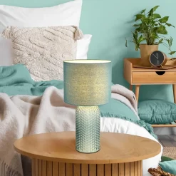 Globo Sofia bordlampe, lysegrøn, højde 50 cm, stof/glas