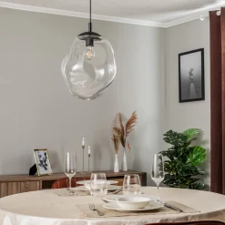 Sol glas-hængelampe, Ø 35cm, sort/klar^TK Lighting New