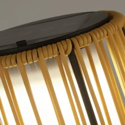 Searchlight Solar-LED-gulvlampe Livay, okker, rattan, 68 cm, IP44