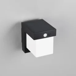 Solar-væglampe Colombo, sort mat, højde 14 cm, sensor^Reality Leuchten Outlet