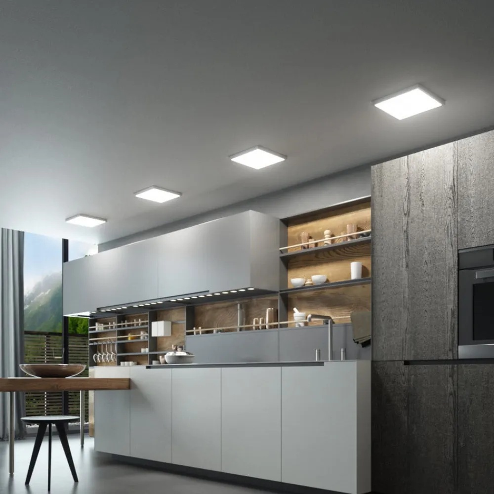 Arcchio Solvie LED-loftlampe, sølv, kantet, 30 x 30 cm