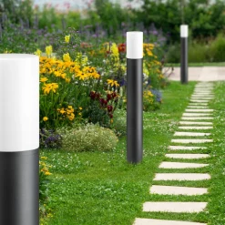 LCD Gadebelysning>Stibelysning 1320 med opalt glas grafit Højde 70 cm