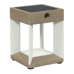 Les Jardins Teckalu LED-bordlampe med solcelle, hvid/lyst træ