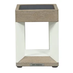Les Jardins Teckalu LED-bordlampe med solcelle, hvid/lyst træ