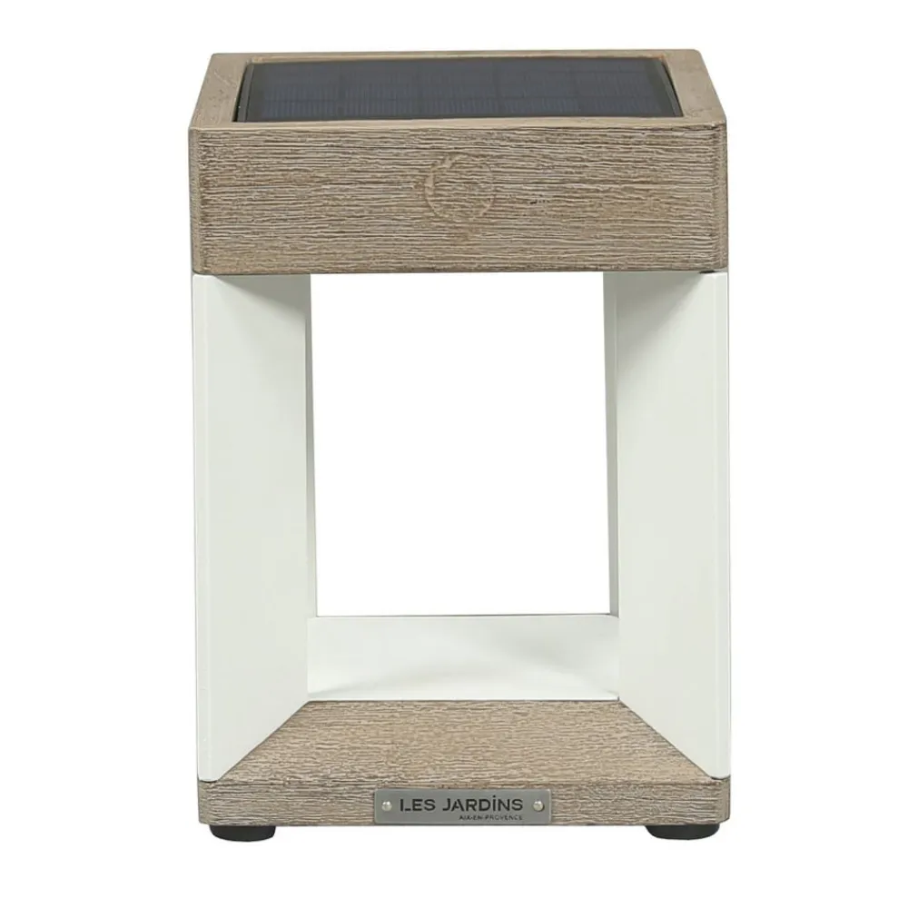 Les Jardins Teckalu LED-bordlampe med solcelle, hvid/lyst træ