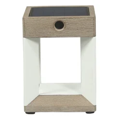 Les Jardins Teckalu LED-bordlampe med solcelle, hvid/lyst træ