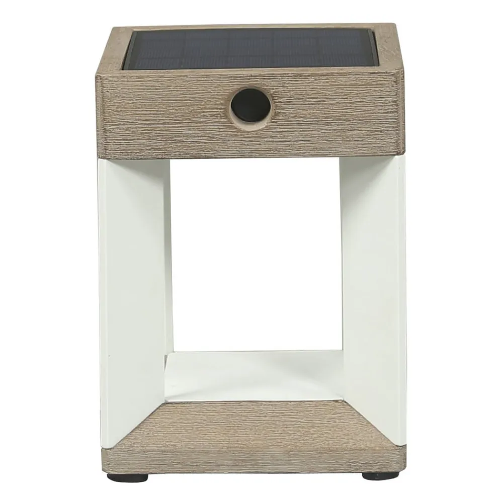 Les Jardins Teckalu LED-bordlampe med solcelle, hvid/lyst træ