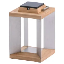 Les Jardins Teckinox LED-solcellelanterne, teak/stål, 36,5 cm