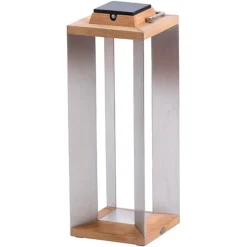 Les Jardins Teckinox LED-solcellelanterne, teak/stål, 65,5 cm