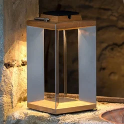 Teckinox LED-solcellelanterne, teak/stål, 45,5 cm^Les Jardins Hot