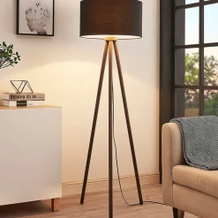 Lindby Tekstilgulvlampe Majken - mørkegrå/sort