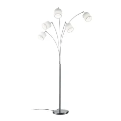 Tommy gulvlampe, nikkel/hvid, højde 200 cm, 5-lys, stof^Reality Leuchten Outlet