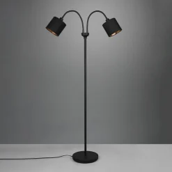 Reality Leuchten Tommy gulvlampe, sort/guld, højde 130 cm, 2-lys stof