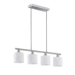 Tommy hængelampe, nikkel/hvid, længde 75 cm, 4-lys, stof^Reality Leuchten Hot