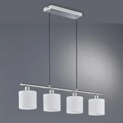 Tommy hængelampe, nikkel/hvid, længde 75 cm, 4-lys, stof^Reality Leuchten Hot