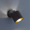 Reality Leuchten Spotlights|Væglamper>Tommy vægspot, sort/guld, bredde 12 cm, metal/stof