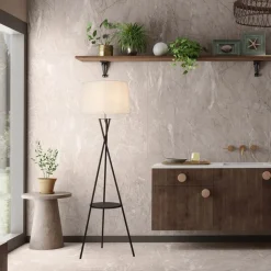 Tora gulvlampe, sort/hvid, tekstil, højde 158 cm stativ^Näve Outlet