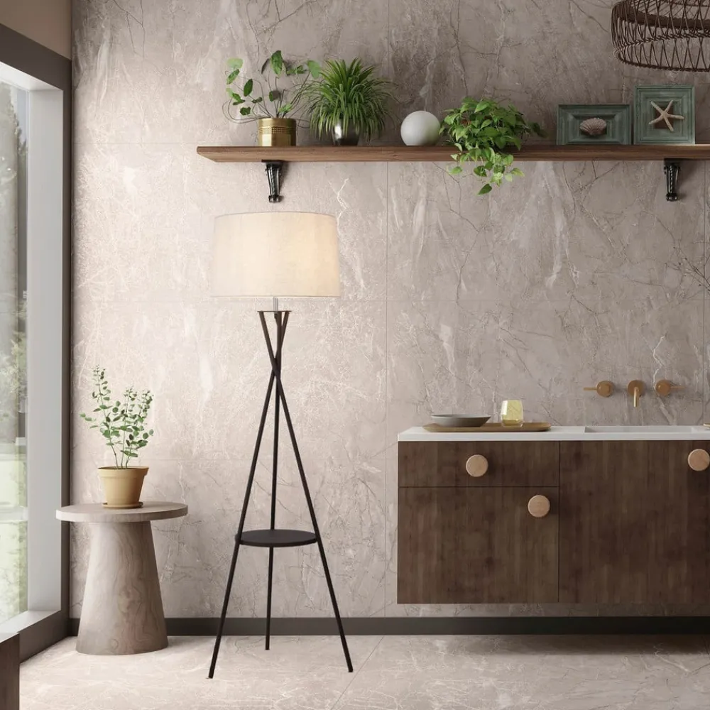 Tora gulvlampe, sort/hvid, tekstil, højde 158 cm stativ^Näve Outlet