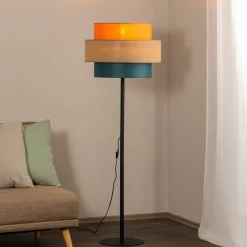 Trio gulvlampe, juteskærm, orange/naturbrun/petrol^TK Lighting Discount