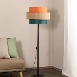 Trio gulvlampe, juteskærm, orange/naturbrun/petrol^TK Lighting Discount