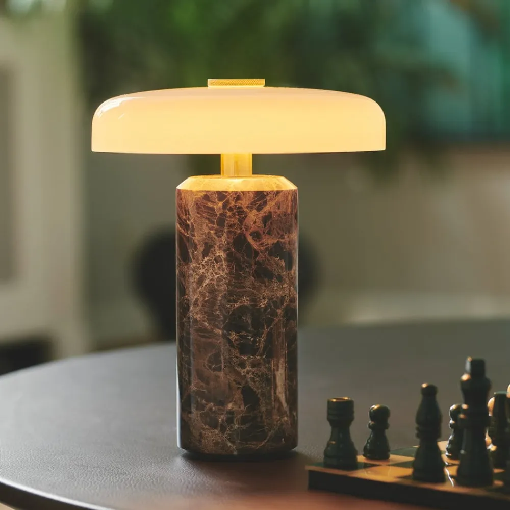Trip LED genopladelig bordlampe, brun/hvid, marmor, glas, IP44^DESIGN BY US