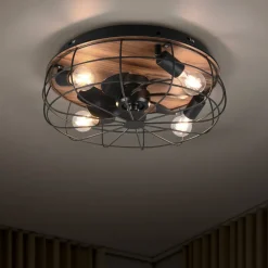 Trondheim loftventilator fjernbetjening 4xE27, træ^Reality Leuchten Outlet