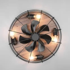 Trondheim loftventilator fjernbetjening 4xE27, træ^Reality Leuchten Outlet