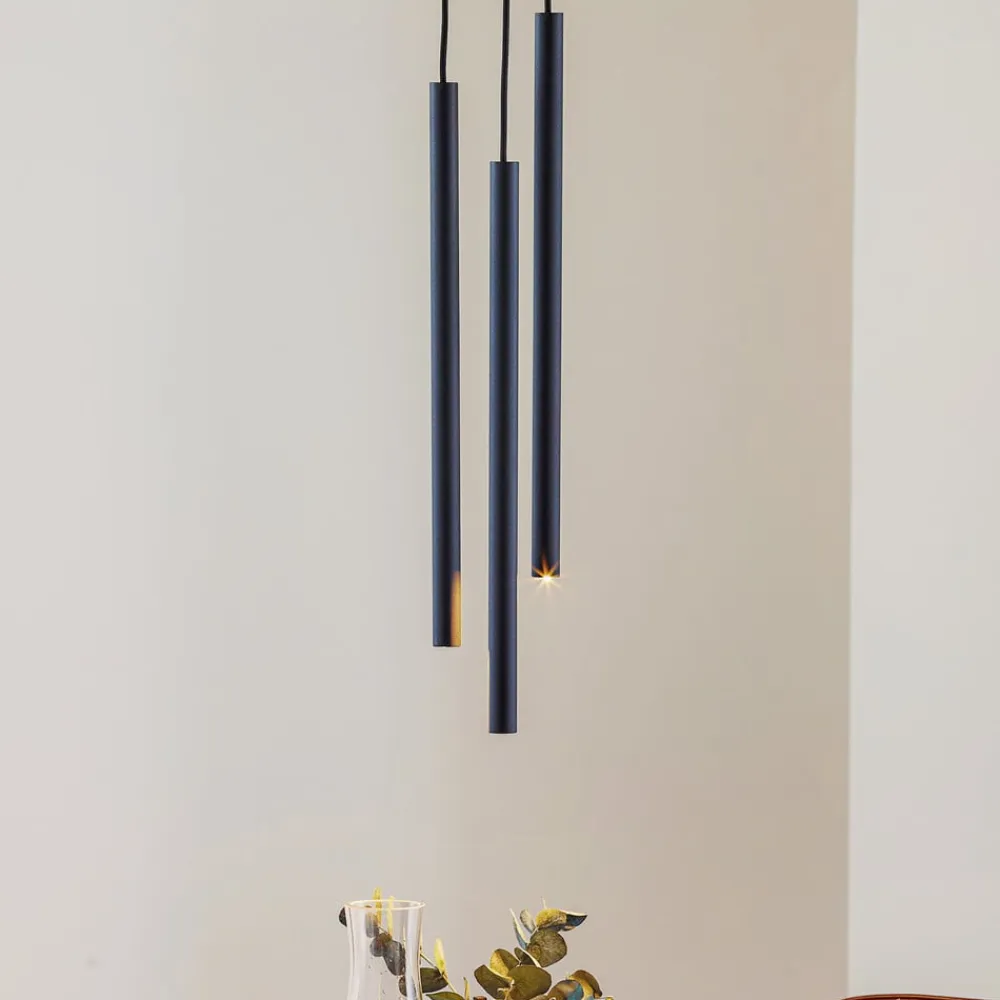 Tynd pendel, sort, tre lys, rondel^SOLLUX LIGHTING Discount