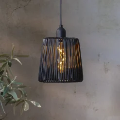 STAR TRADING Udendørs Pendellamper>Udendørs LED-hængelampe Snor sort plast Ø 15cm batteri