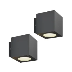 Udendørs LED-væglampe Jarno, antracit, sæt med 2, metal, 9 cm^Lucande Outlet