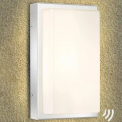 Udendørs LED-væglampe Julea, stål, glas, bevægelsessensor^LCD Best