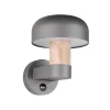Udendørs væglampe Fraser Sensor, grå/trælook, aluminium IP54 E27^Trio Lighting Online