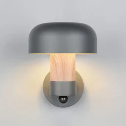 Udendørs væglampe Fraser Sensor, grå/trælook, aluminium IP54 E27^Trio Lighting Online