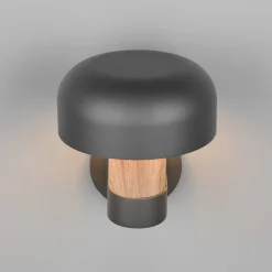 Udendørs væglampe Fraser Sensor, grå/trælook, aluminium IP54 E27^Trio Lighting Online