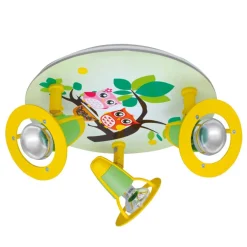 Ugle loftlampe til børneværelset, grøn-gul^Elobra Online