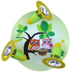 Ugle loftlampe til børneværelset, grøn-gul^Elobra Online
