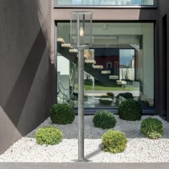 Searchlight Vejlampe Box II, 90 cm høj, sølv/klar, glas, IP44