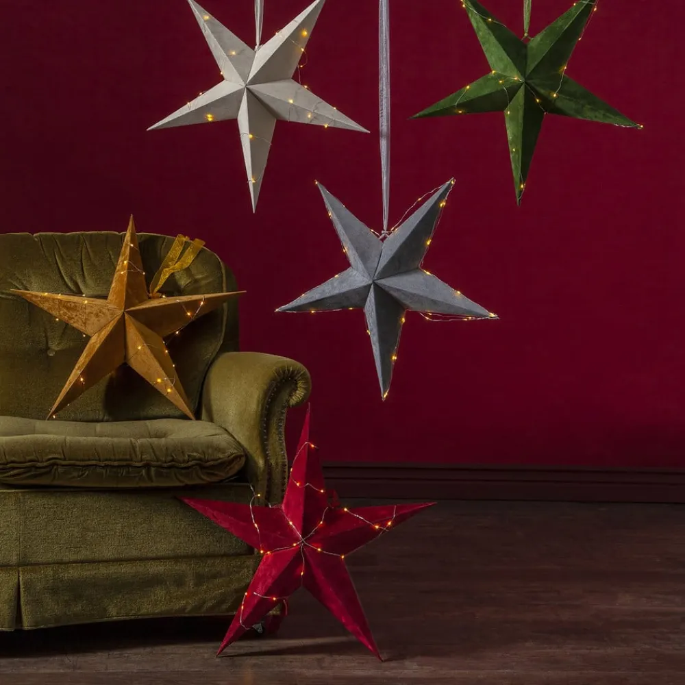 STAR TRADING Velvet dekostjerne, rød Dew Drop LED-lyskæde