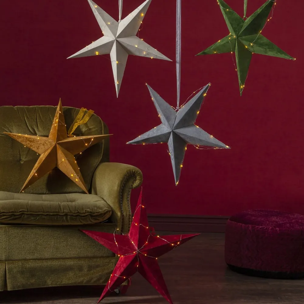 STAR TRADING Velvet dekostjerne, rød Dew Drop LED-lyskæde