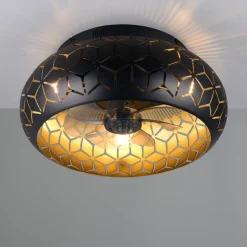 Reality Leuchten Ventilator med lys Bidar, sort/guld, DC, støjsvag, fjernbetjening