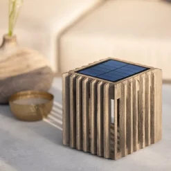 Verti LED solcellebordlampe, teakgrå, 3.000 K, 300 lm^Les Jardins Best